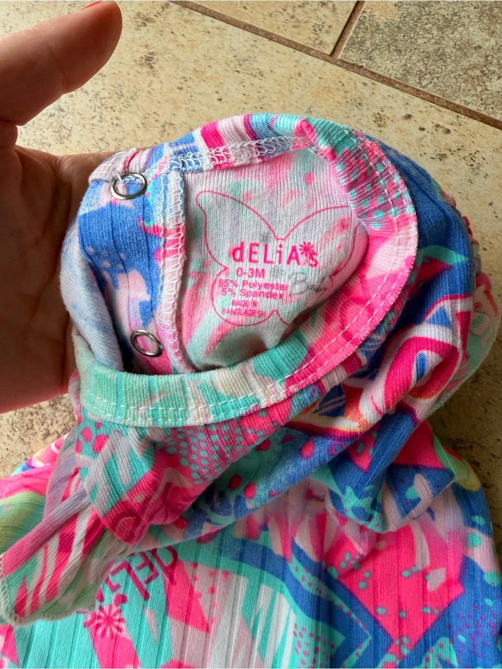 dELiA*s Baby 0-3M Y2K Graffiti Ruffle Sleeve Bodysuit Colorful
